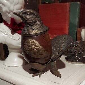 Arthur Court Bronze and Wood Bird Container